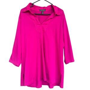 Lauren Ralph Lauren Shirt Womens Plus 3X Collared Pullover Tunic 3/4 Sleeve Top